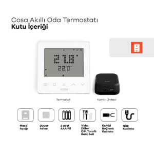 Cosa Beyaz Akıllı Oda Termostatı Kablosuz Kombi Kontrolü